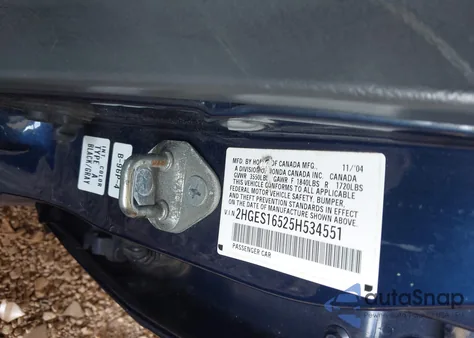 2005 Honda Civic Lx from USA, damaged, VIN 2HGES16525H534551